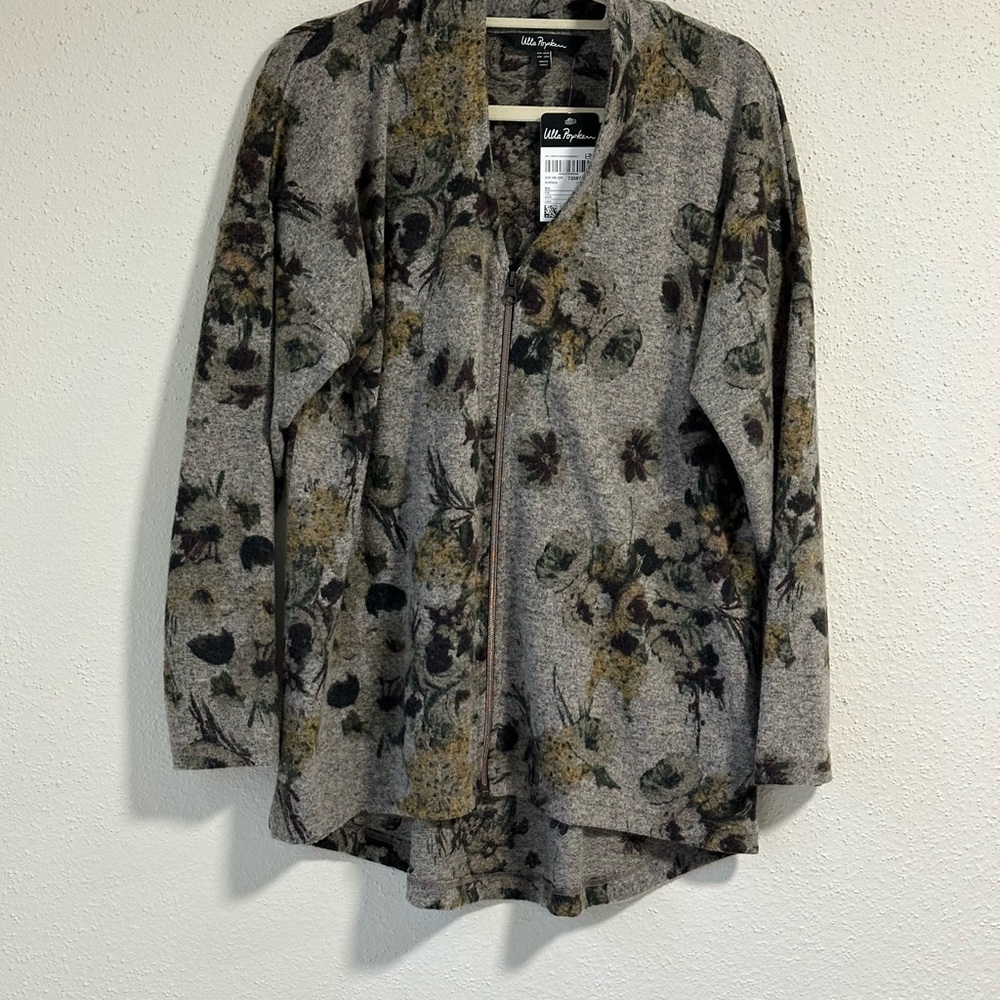 NWT ULLA POPKEN zip Up Sweater Size 12/14 Grays, Maroon & Green Very Soft. - Picture 3 of 11